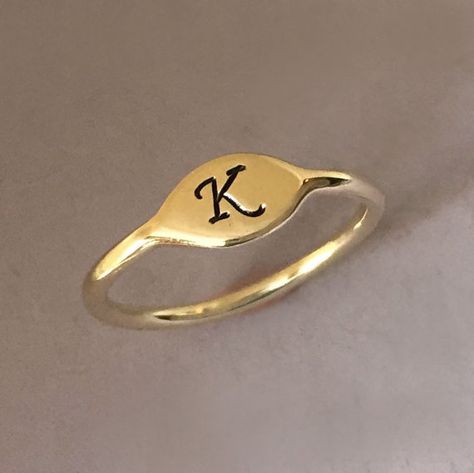 Initial Letter Ring in 14k Yellow Gold Small Signet by esdesigns Ring With Initials Letters, Rings With Letters, Ring With Letter, Signet Pinky Ring, Elizabeth Scott, K Ring, Pinky Signet Ring, Letter Ring, Gold Pendant Jewelry