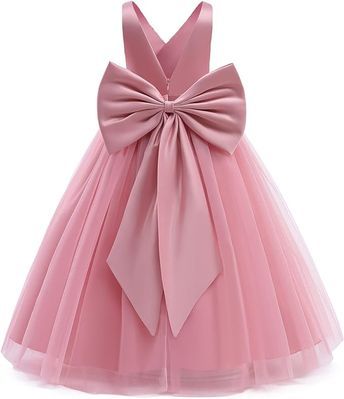 Amazon.com: NNJXD Flower Girl Wedding Party Pageant Gown Backless Formal Long Dress 784 Pink Size(120) 4-5 Years: Clothing, Shoes & Jewelry Big Bow Dress, Kids Christmas Dress, Tulle Long Dress, Wedding Evening Gown, Girls Tulle Dress, Girls Long Dresses, Dresses Dinner Party, Dresses Dinner, Kids Party Dresses