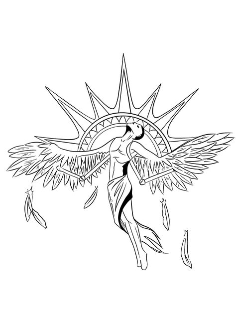 Icarus Line Art, Icarus Tattoo Minimalist, Icarus Tattoo, Chest Tattoo Stencils, Emo Tattoos, Funky Tattoos, C Tattoo, Real Tattoo, Aesthetic Tattoo