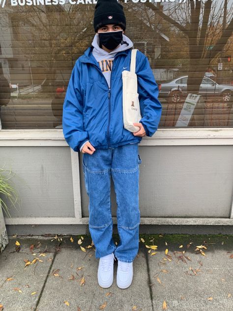 Nike Vintage Windbreaker Outfit, Vintage Windbreaker Outfit Men, White Windbreaker Outfit, Blue Windbreaker Outfit, Vintage Windbreaker Outfit, Windbreaker Outfit Men, Nike Windbreaker Outfit, Double Knee Jeans, Boyfriend Application