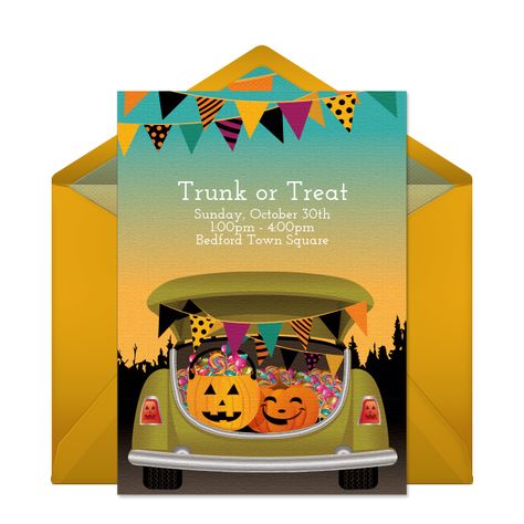 Fall Party Invitations, Trunk Party, Fall Classroom Decorations, Flyer Free, Spooky Halloween Party, Easter Story, Digital Greeting Cards, Trunk Or Treat, Halloween Invitations