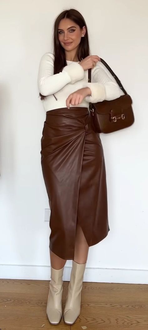 Leather Skirt Brown Outfit, Brown Faux Leather Skirt Outfit, Long Brown Leather Skirt Outfit, Long Brown Leather Skirt, Pleated Leather Skirt Outfit, Brown Leather Skirt Outfit, Long Leather Skirt Outfit, Faux Leather Skirt Outfit, Brown Boots Outfit