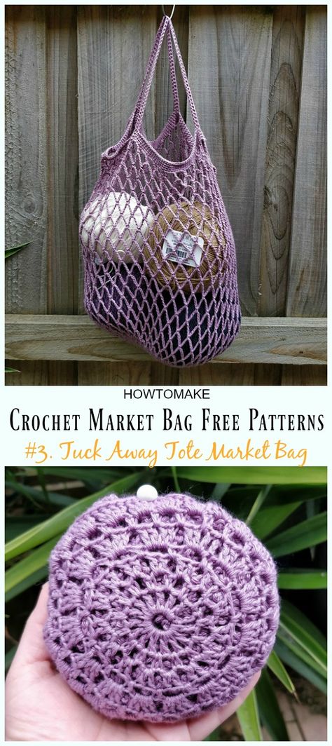 Tuck Away Tote Market Bag Crochet Free Pattern - #Crochet; Market Grocery #Bag;Free Patterns Crochet Grocery Bag, Grocery Bag Pattern, Market Bag Crochet, Tote Crochet, Knitting Bag Pattern, Crochet Market, Crochet Shell Stitch, Crochet Bag Pattern Free, Crocheted Items