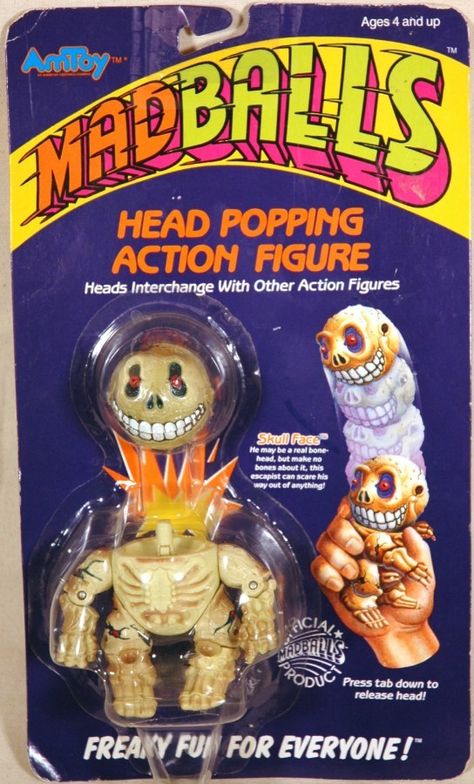 AMTOY: 1986 MADBALLS Head Popping SKULL FACE Action Figure 1980's Toys, Horror Toys, Bootleg Toys, 80’s Toys, School Toys, Spooky Games, Weird Toys, 80 Cartoons, Awesome Toys