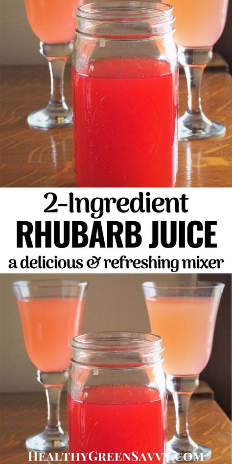 Rhubarb juice is an easy, refreshing, & healthy drink made with just two ingredients. Low-carb, low-calories, and absolutely stunning, this simple rhubarb juice is a snap to make, and leaves you with rhubarb you can use in other recipes. #rhubarb #rhubarbrecipes #juice #healthydrinks Canning Rhubarb Juice, Rhubarb Drinks Summer, Rhubarb Tea Recipe, Rhubarb Smoothie Recipes, Rhubarb Leather Recipe, Rhubarb Alcohol Recipes, Rhubarb Drink Recipes, Rhubarb Juice Recipe, Rhubarb Concentrate