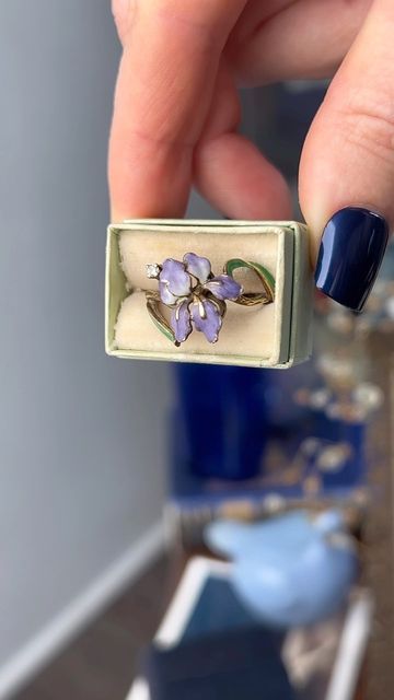 Iris Flower Jewelry, Iris Earrings, Iris Jewelry, Iris Ring, Art Nouveau Ring, Antiques Jewelry, Purple Iris, Art Nouveau Jewelry, January 19