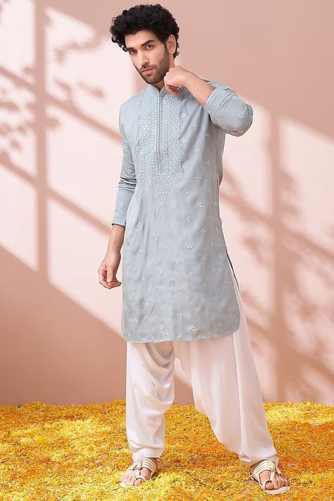 Pleated Salwar, Instagram Story Views, Kids Indian Wear, Salwar Pants, Groom Dress Men, Mirror Embroidery, Blue Kurta, Indian Men Fashion, Indian Man