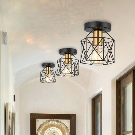 Cage Ceiling Light, Black Ceiling Lighting, Rustic Light Fixtures, Modern Ceiling Lamps, Industrial Ceiling Lights, Kitchen Ceiling Lights, Black Ceiling, Hallway Lighting, Retro Lighting