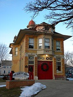 Fire Barn 5 (Elgin, Illinois) - Wikipedia Fire Pics, Elgin Illinois, Lego Fire, Fire Man, Building Facades, Fire Hall, Chicago Pictures, Fire House, Revival Architecture