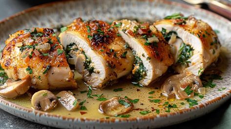 Chicken Involtini with Spinach, Prosciutto and Fontina Cheese Chicken Involtini Recipes, Fontina Chicken, Chicken Involtini, Chicken With Prosciutto, Chicken Scallopini, Fontina Cheese, Fine Dining Recipes, Work Meals, Chicken Main Dishes