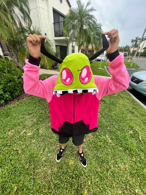 "\"Handmade Zim Invader Hooded Jacket - The Perfect Gift for Classic Cartoon Fans! Elevate your style with this unique, handcrafted hoodie inspired by the beloved character. An ideal gift for fellow fans and cartoon enthusiasts. Order now and add a touch of nostalgia to your wardrobe!\" \"Discover the Ultimate Invader Zim Hoodie - Handcrafted with Care Step into the world of classic cartoons with our one-of-a-kind Invader Zim Hooded Jacket. This hoodie is a true labor of love, carefully handmade Invader Zim Gir Jacket, Invader Zim Gir Hoodie, Invader Zim Headphones, Invader Zim Jacket, Invader Zim Merch, Invader Zim Hoodie, Invader Zim Pfp, Scene Clothes, Invader Zim Characters