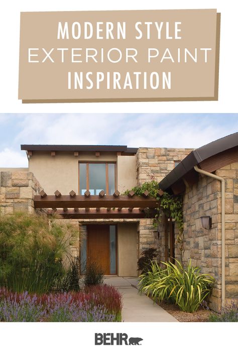 We’re loving the way that this modern home complements its desert environment thanks to a new coat of Behr Paint. This exterior home paint color palette combines the natural brown tones of Almond Latte and Chocolate Therapy. Click below to learn more. Desert Homes Exterior Arizona, Desert Home Exterior Paint Colors, Behr Paint Colors Brown, Behr Exterior Paint Combinations, Terracotta Roof House Exterior Colors, Desert House Exterior, Desert Home Exterior, Terracotta Roof House, Exterior House Paint Color Schemes