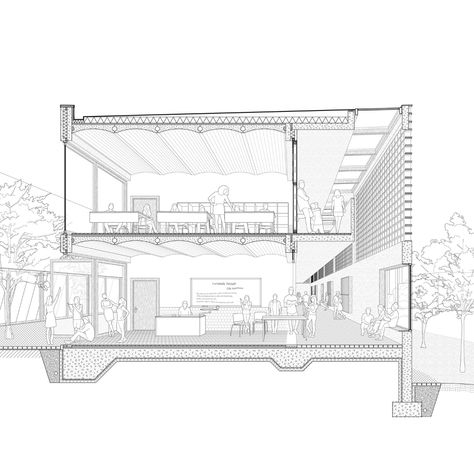 Section Drawing Architecture, Axonometric View, Section Drawing, Small Courtyards, Architectural Section, Urban Fabric, Architectural Drawing, Cad Drawing, Architecture Office