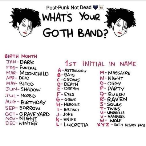 Goth Username Ideas, Band Names Ideas, Goth Names, Band Name Generator, Darkly Inclined, Name Astrology, Goth Memes, Goth Stuff, Goth Bands