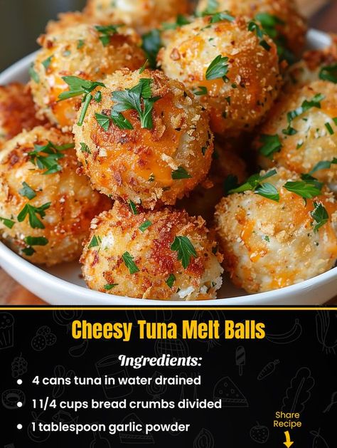 Emilia Recipe  - Cheesy Tuna Melt Balls

Ingredients
4... Tuna Balls, Tuna Melt, Tuna Melts, Homemade Cake, Homemade Cake Recipes, Homemade Cakes, Onion Powder, Bread Crumbs, In Water