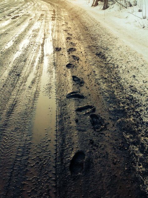 Muddy footprints Footprint Photography, Muddy Footprints, Random Photography, Baba Yaga, Photography Ideas, Street Photography, Country Roads, Road, Photography