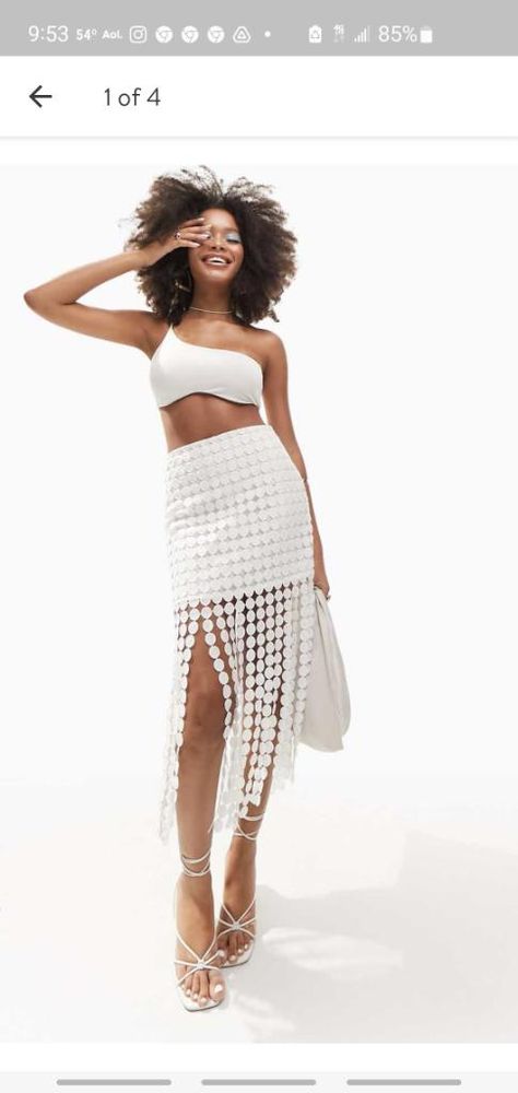 Fringe Maxi Skirt, Disc Design, White Maxi Skirts, Maxi Rok, Party Skirt, Fringe Skirt, Ankara Styles, Free Fabric, White Style