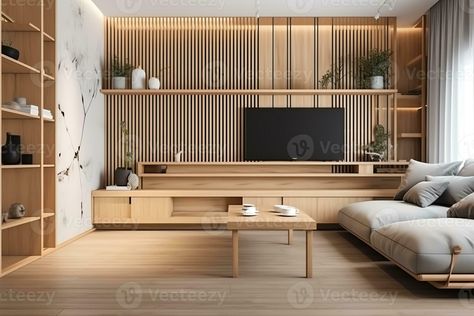 Download the Modern japan style living room decorated with minimalist tv cabinet and bookshelf white wall and wood slat wall 3d rendering. AI Generated 23377846 royalty-free Stock Photo from Vecteezy for your project and explore over a million other images and backgrounds. Cabinet And Bookshelf, Minimalist Tv Cabinet, Bookshelf White, Luxury Home Interior, Japan Living, Budget Home Decor, Living Tv, Wood Slat Wall, Style Living Room