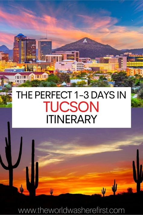 Visiting Tucson, Arizona? Check out this itinerary so you don't miss a thing in this vibrant city! Tuscan Arizona, Tuscon Arizona, Western Travel, Southwest Travel, Arizona Adventure, Arizona Trip, Travel Arizona, Arizona Vacation, Saguaro National Park