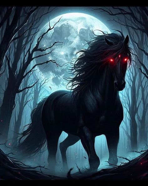 The horror horse image features a spectral equine figure, shrouded in an aura of mystery and fear. Its eyes glow with an otherworldly light, and its mane and tail seem to be made of wisps of shadow, flowing and flickering as if alive. The overall atmosphere of the image is one of haunting beauty, evoking both awe and trepidation. It’s a creature that could have galloped out of a dark fairy tale or a nightmare. I hope this description helps you visualize the chilling essence of the artwork! 😊 ... Dark Fairy Tale, Haunting Beauty, Mane N Tail, Dark Fairy, Four Horsemen, A Nightmare, Dark Horse, Daily Art, Fairy Tales