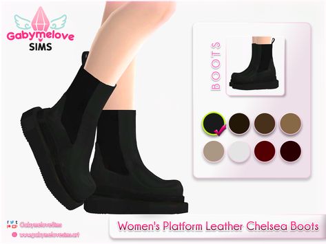 Women's Platform Leather Chelsea Boots - The Sims 4 Create a Sim - CurseForge Curse Forge Sims 4, Leather Chelsea Boots Women, Boots With Platform, Female Sims, Mod Shoes, Heeled Espadrilles, Chelsea Boots Women, Leather Chelsea Boots, Kids Boots