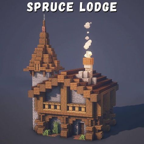 Spruce Castle Minecraft, Spruce Village House Minecraft, Medieval Farmhouse Minecraft, Minecraft Spruce Village Ideas, Spruce Minecraft House Ideas, Spruce Village Minecraft, Spruce Cottage Minecraft, Minecraft Spruce Village, Minecraft Spruce Cottage