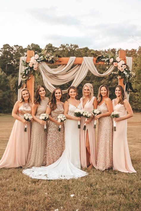 Blush And Champagne Wedding Colors Bridesmaid Dress, Beige Bridesmaid Dresses Mismatched, Blush And Champagne Bridesmaid Dresses Mismatched, Taupe And Gold Bridesmaid Dresses, Cream Champagne Gold Wedding, Mix And Match Champagne Bridesmaids, Champagne And Blush Bridesmaid Dresses, Tan And Pink Wedding, Champagne Bridesmaid Dresses Mismatched