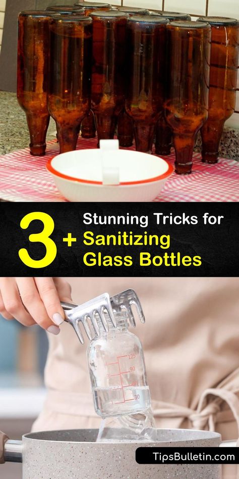 Glass bottles, baby bottles, lids, and even a canning jar must be sterile. When your baby’s bottle or your glass bottle is unsterilized, you risk illness. Sterilising jars or a baby bottle is easy with boiling water, white vinegar, or bleach. #how #sanitize #glass #bottles Blackberry Mead, Reuse Wine Bottles, Diy Household Cleaners, Glass Baby Bottles, Clean Bottle, Diy Cleaning Solution, Glass Dropper Bottles, Amber Bottles, Canning Jar