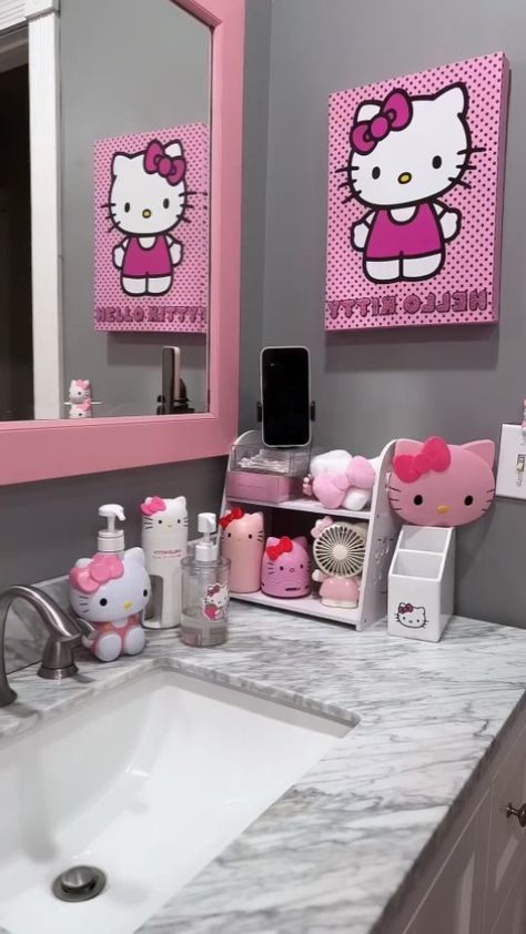 Instagram video by Nestling Home • Apr 29, 2024 at 5:21 AM Hello Kitty Bathroom Aesthetic, Hello Kitty Theme Room Bedroom Ideas, Hello Kitty Rooms Aesthetic, Hello Kitty Bathroom Ideas, Hello Kitty Shower Curtain, Room Inspo Hello Kitty, Hello Kitty Room Decor Ideas, Hello Kitty Bathroom Decor, Hello Kitty Home Decor