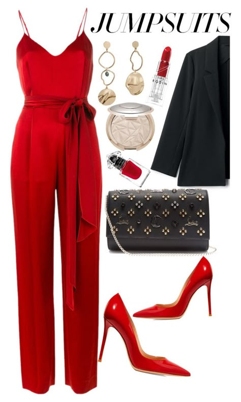 "One and Done" by mihai-theodora ❤ liked on Polyvore featuring Diane Von Furstenberg, Gianvito Rossi, MANGO, Rodin, Christian Louboutin, Guerlain and jumpsuits Red Jumpsuit Outfit, Red Jumpsuits Outfit, Jumpsuit Outfit, Red Jumpsuit, Looks Chic, Red Outfit, Dressy Outfits, Formal Outfit, Fancy Outfits