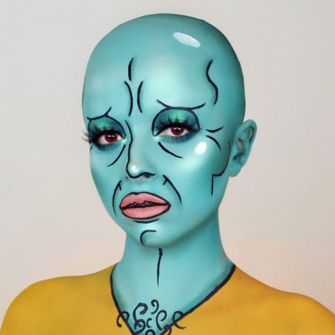 Squidward Makeup, Handsome Squidward, Spongebob Costume, Spongebob Faces, Spongebob Party, Trio Halloween Costumes, Inspo Makeup, 31 Days Of Halloween, Makeup Tutorial For Beginners