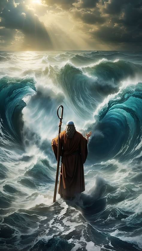 Moses Split The Sea, Crossing The Red Sea, Prophetic Painting, Lion Of Judah Jesus, Biblical Artwork, Jesus Cartoon, Christian Graphics, Heaven Art, Church Poster Design