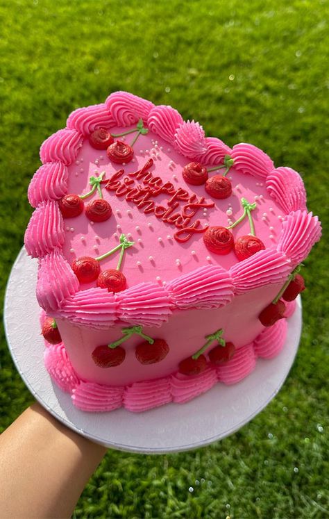 summer-themed cake, summer theme cake, birthday cake, summer vibe cake, colorful cake, colourful cake ideas, tropical vibe cake, cherry cake Fun Colorful Birthday Cake, 23rd Bday Cake Ideas, Cherry Birthday Cake Ideas, 30th Birthday Heart Cake, Cherry Theme Cake, 29th Birthday Ideas For Her Cake, Cake Summer Theme, Colourful Cake Ideas, Lizzie Mcguire Cake