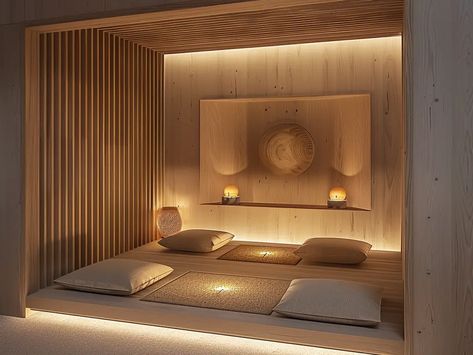 Designing Your Ideal Meditation Room: 23 Perfect Ideas %sep Relaxing Space Office, Meditation Room Interior Design, Meditation Room Interior, Spa Relaxation Room Ideas, Small Zen Room Ideas, Meditation Area Ideas Small Spaces, Small Massage Room, Relax Room Ideas, Relaxing Room Ideas Zen