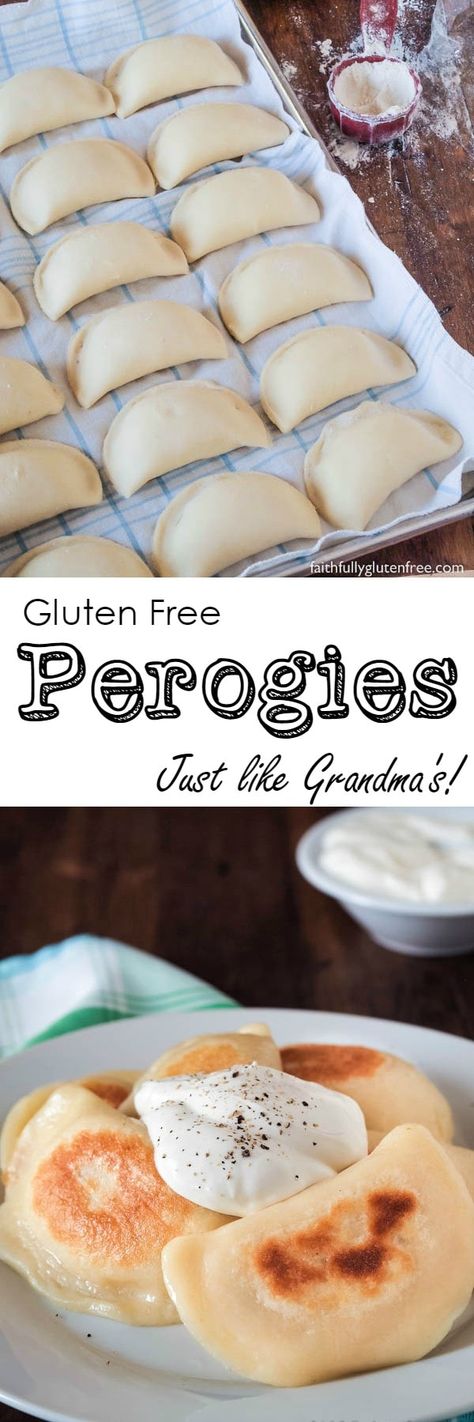 Want to enjoy gluten free perogies that no one will even know they are gluten free? Of course! This dough makes the best gluten free perogies, what you choose to fill them with is up to you. These perogies are just like Grandma used to make. Gluten Free Perogies, Cookies Sans Gluten, Gluten Free Dairy Free Recipes, Gluten Free Eating, Gluten Free Treats, Gluten Free Recipes Easy, Gluten Free Dinner, Gluten Free Pasta, Foods With Gluten