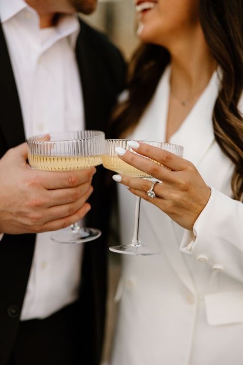 Elopement Champagne Toast, Champagne Toast Pictures, Cheers Pictures Drinks Couple, Engagement Photo With Champagne, Engagement Pics Champagne, Engagement Shoot With Champagne, Couples Cheers Photo, Engagement Photoshoot Champagne, Engagement Photos With Drinks