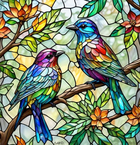 Stained Glass Birds Stained Glass Illustration, Bird Of Paradise Stained Glass Patterns, Stained Glass Birds On A Branch Pattern, Stained Glass Animals Nature, Stained Glass Birds On A Wire, Stained Glass Birds On A Branch, Glass Painting Patterns, Stained Glass Birds, Glass Pictures