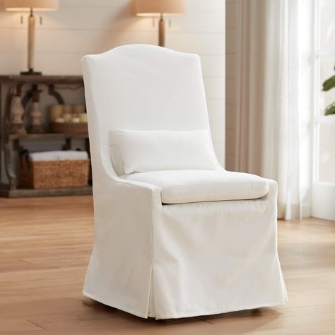 Slip Covered Dining Chairs, White Slipcover, Slipcover Dining Chair, White Slipcovers, Dining Room French, Downing Street, Elegant Chair, Dining Chair Covers, Elegant Dining Room