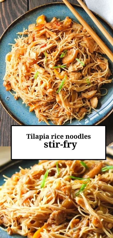 Tilapia And Rice Noodles, Tilipa Recipes, Scallop Recipes Healthy, Rice Noodle Recipes, Rice Noodles Stir Fry, Maple Recipes, Weekday Dinner, Tilapia Recipes, Salmon Pasta