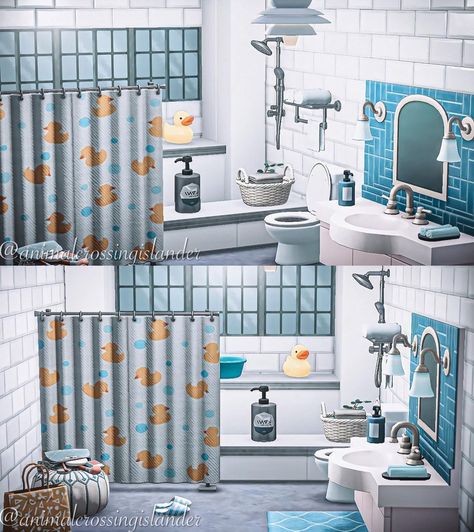 ACNH ~ Kara on Instagram: “A simple bathroom because I am absolutely in love with the new rubber ducky. This was designed on the Happy Home Paradise DLC strictly…” Acnh Rooms, Cottagecore Acnh, Acnh Idea, Acnh House, Happy Home Paradise, Iphone Themes, Animal Crossing Funny, Farm Layout, Acnh Designs