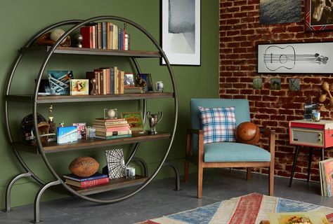 40 Creative Living Room Organization Ideas | Shutterfly Regent Green, Popular Wall Colors, Study Room Ideas, Reading Room Design, Brick Wall Bedroom, Study Room Design, Unique Shelves, Color Board, Green Bedroom