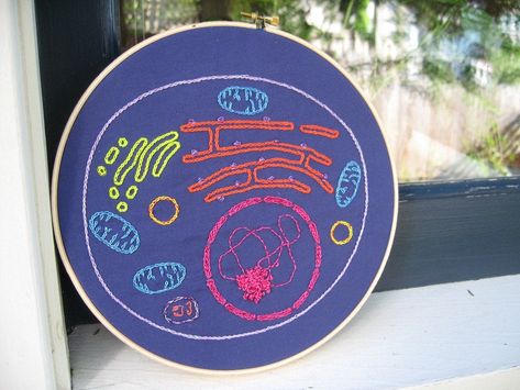 DIY Embroidery Kit of Cell Biology Diagram in bright neon colors. Hoop Art for the Scientist in everyone! Biology Science Geek Gift. Cell Embroidery, Generative Kunst, Biology Diagrams, Biology Art, Embroidery Hoop Wall Art, Science Geek, Diy Embroidery Kit, The Scientist, Cell Biology