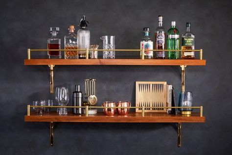 How To Build Bar Shelves Wood Bar Shelves, Bar Wall Shelves, Bar Shelves Ideas, Build Bar, Glass Bar Shelves, Diy Open Shelving, Bar Shelving, Mexican Kitchen, Bar Shelves