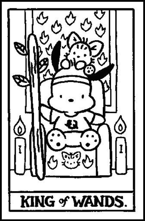 King Of Wands, Hello Kitty Colouring Pages, Black And White Stickers, Hello Kitty Coloring, Hello Kit, Tarot Cards Art, Hello Kitty Iphone Wallpaper, Black And White Drawing, Cute Coloring Pages