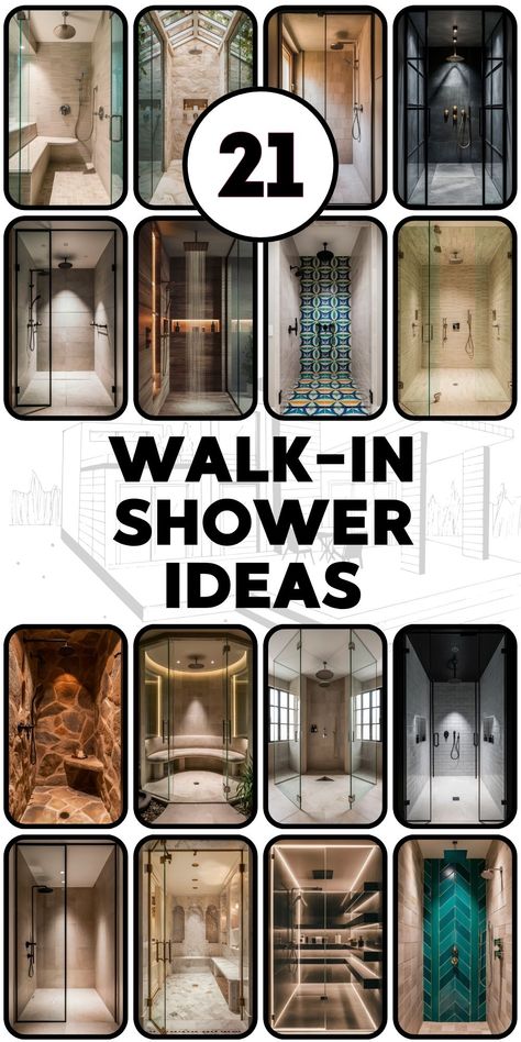 21 Walk-In Shower Ideas for Every Bathroom – Small, Rustic, Master Bath, and Budget-Friendly Designs Walkin Shower Ideas With Half Wall, Walk In Small Shower Ideas, Large Bathroom Shower Ideas, Home Remodeling Bathroom, Small Shower Design Ideas, Huge Shower Walk In Master Bath, Faux Tile Shower Walls, Shower Wet Room Ideas, Remodeled Master Bathrooms