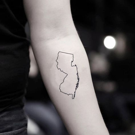 Nj Tattoo, New Jersey Tattoo, New Jersey Map, Minimalist Tattoo Meaning, Paris Tattoo, Typography Tattoo, Custom Temporary Tattoos, Delicate Tattoo, Instagram Tattoo