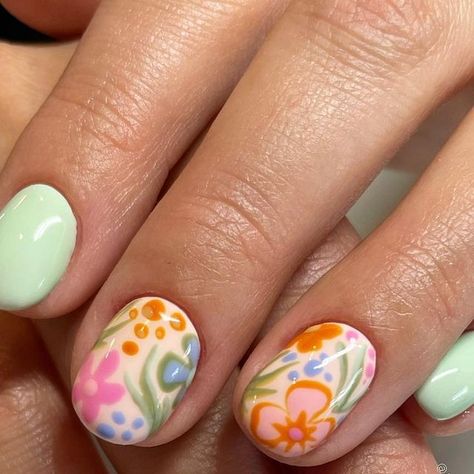 Colorful Nail, Colorful Nails, Summery Nails, Cute Gel Nails, Minimalist Nails, Dream Nails, Funky Nails, Floral Nails, Short Acrylic Nails