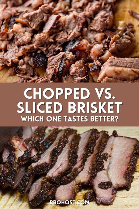 You’ve just pulled that perfect smoked brisket out of the smoker. Once it’s rested, you need to decide: sliced brisket or chopped brisket? The choice depends on how you’re serving brisket at your barbecue. Learn all you need to know about the differences and benefits of each to ensure a tender juicy smoked brisket experience. How To Serve Brisket At A Party, Chopped Brisket Recipes, Brisket Point Recipe, Brisket Dip, Smoked Brisket Rub, Pulled Beef, Brisket Sandwich, Smoked Beef Brisket, Bbq Menu