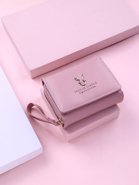 Pink Fashionable   PU Leather Letter Small Wallet Embellished   Women Bags Ladies Wallet, Woman Card, Short Women, Small Lady, Coin Purse Wallet, Short Wallet, Coin Bag, Money Bag, Mini Wallet