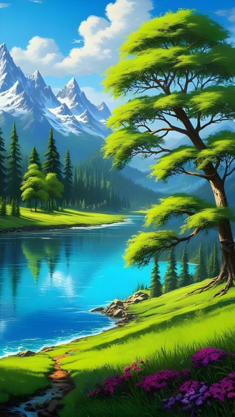 Nature Wallpaper Hd 1080p, 3d Nature Wallpaper, Beautiful Paintings Of Nature, New Nature Wallpaper, Watercolor Scenery, Fruit Cartoon, Best Nature Wallpapers, Forest Scenery, Beautiful Nature Wallpaper Hd